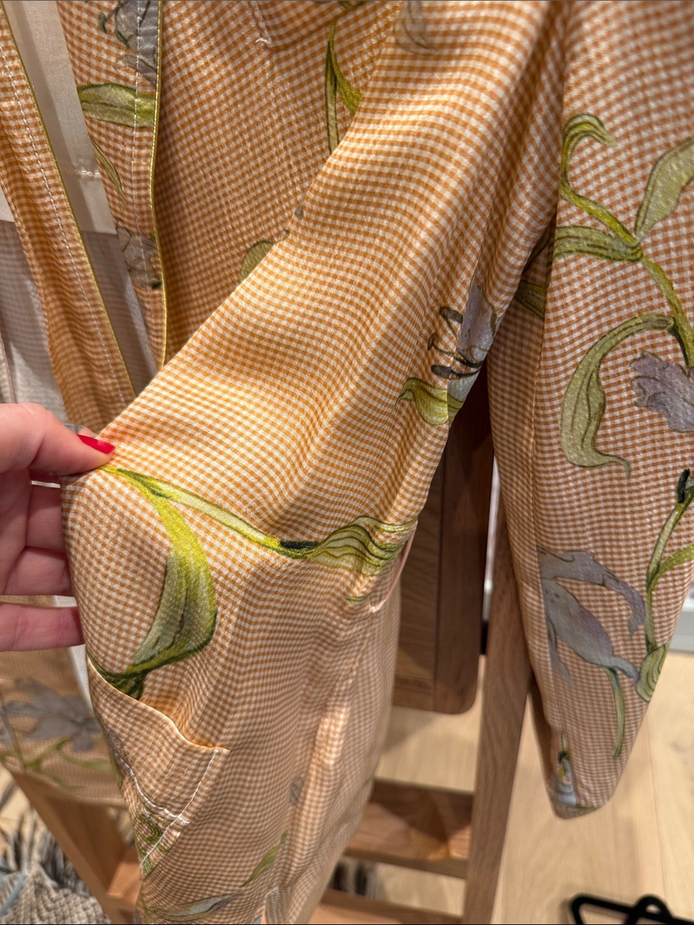 forte_forte Peach Gingham Floral Tie-Neck Blouse - Picture 5 of 6